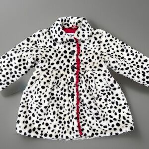 Lullah Bette Girls Dalmatian Print Faux Fur Coat Size 9-10 Red Satin Lining